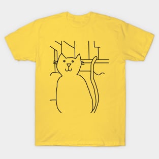 Cat In the City Line Drawing T-Shirt